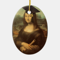 Mona Lisa's Graduation Day Double-Sided Oval Ceramic Christmas Ornament
