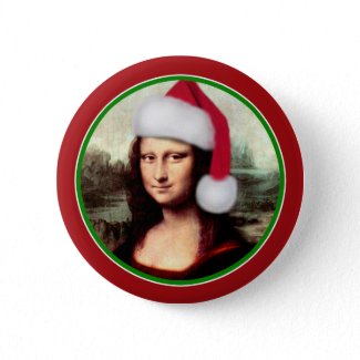 Mona Lisa's Santa Hat button