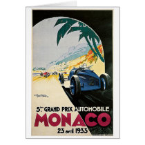 Monaco Grand Prix Automobile Vintage Art Greeting Cards