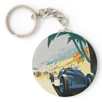 Monaco Grand Prix Automobile Vintage Art Keychains