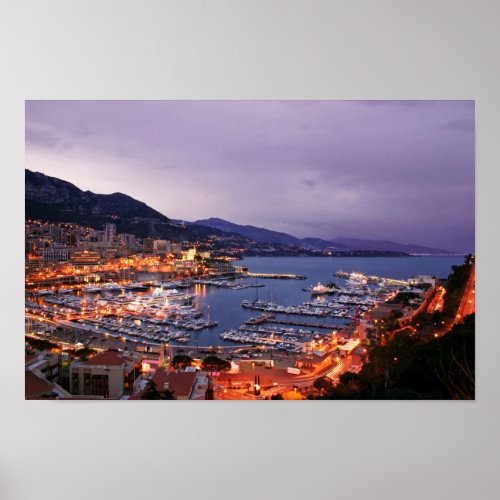 Monaco Harbor at Night Poster