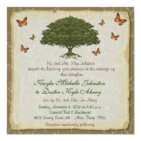 Monarch and Oak Tree Rustic Wedding Invitations
