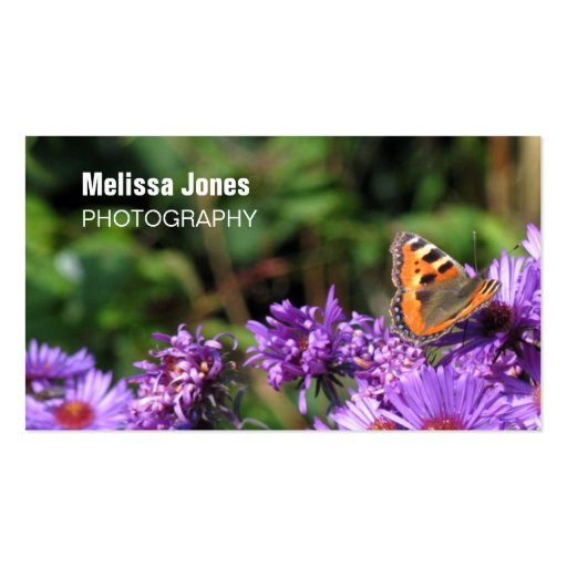 Monarch butterfly and purple flowers business card (back side)