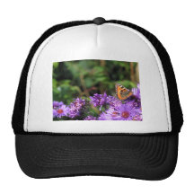 Monarch butterfly and purple flowers hat