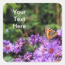 Monarch butterfly and purple flowers square stickers