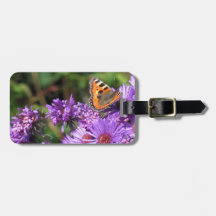 Monarch butterfly and purple flowers tag for bags