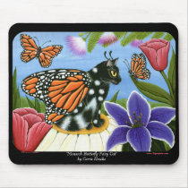 Monarch Butterfly Fairy Cat Fantasy Art Mousepad by TigerpixieArt Monarch Butterfly Fairy Cat Fantasy Art Mousepad