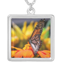 Monarch Butterfly on a Flower necklaces