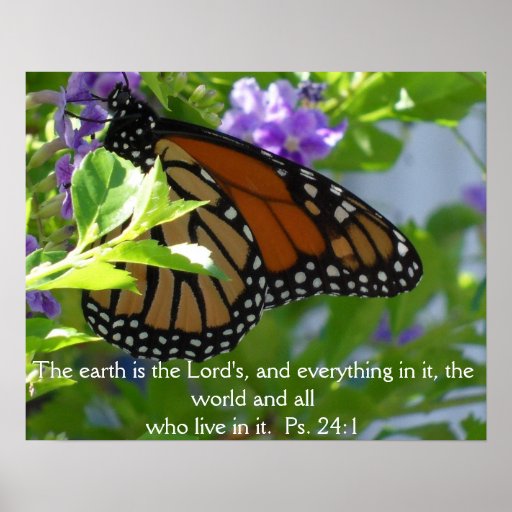 Monarch Butterfly on Flowers w/ Bible Verse Poster Zazzle