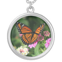Monarch Butterfly on Lantana Flowers.Necklace