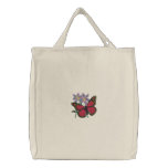 Monarch Butterfly on Pink Flower Embroidered Bag