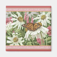 Monarch Butterfly on White Coneflowers Painting Fridge Magnets