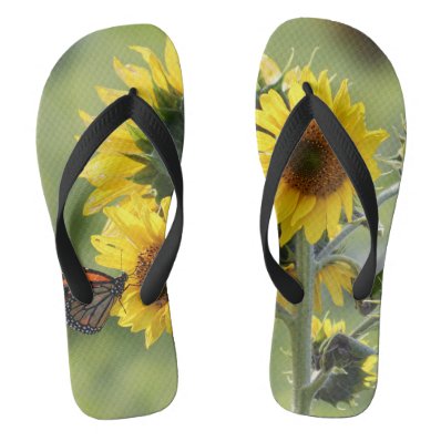 Monarch on Sunflowers Flip Flop Sandals Flip Flops