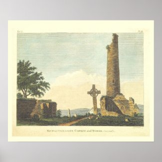 Monasterboice Church and Tower and Muiredach's High Cross Ireland, 1833 Poster