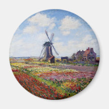 Monet Field of Tulips With Windmill Magnet
