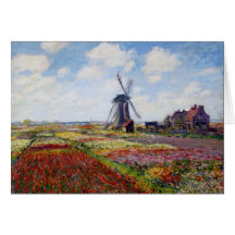 Monet Field of Tulips With Windmill Note Card