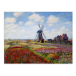 Monet Field of Tulips With Windmill Postcard