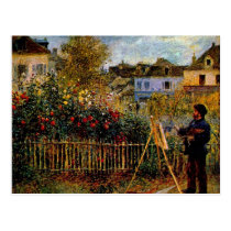 Monet painting in his garden by Claude Monet postcards