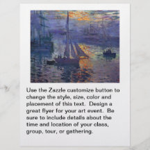 Monet sunrise at sea sailboat painting boating art personalized flyer