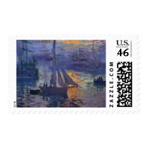Monet sunrise at sea sailboat painting boating art postage stamp