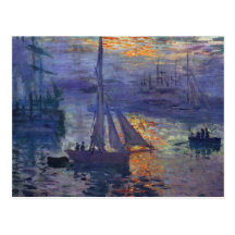 Monet sunrise at sea sailboat painting boating art postcard