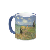 Monet's Cliff Walk at Pourville mugs by MasterpieceCafe Monet's Cliff Walk at Pourville mugs