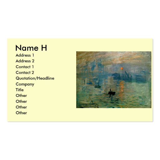 Monet's Impression Sunrise (soleil levant) - 1872 Business Card Template (front side)