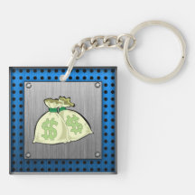 Money Bags; Metal-look Square Acrylic Key Chains