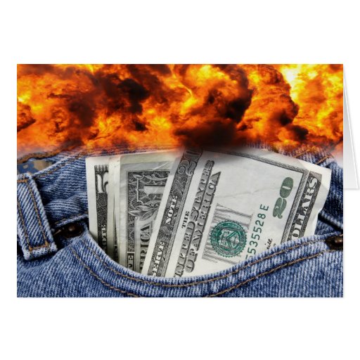 Money burning a hole in your pocket card Zazzle