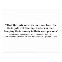 Money in the Hands of Government Lysander Spooner Post Card
