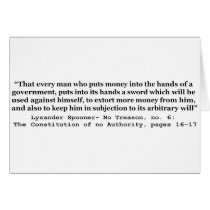 Money Into The Hands Of A Government L Spooner Greeting Cards