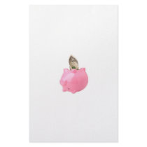 Money out of a piggy bank stationery paper
