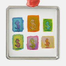Money wealth abundance economics fun happy art christmas ornament