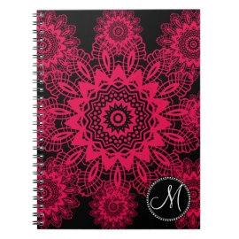 Mongram Black Hot Pink Fuchsia Lace Snowflake Note Books