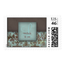 Mongram Wedding Damask Postage Stamp