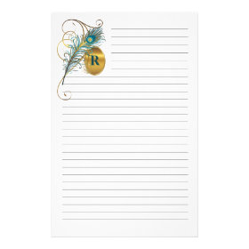 Mongrammed Peacock Lined Stationery