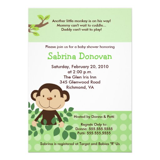 ... Monkey Green Neutral Baby Shower Custom Invitations from Zazzle.com