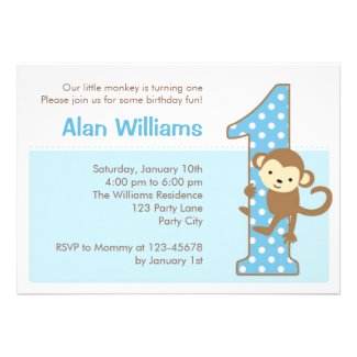 Monkey 1st Birthday Invitation for Boys