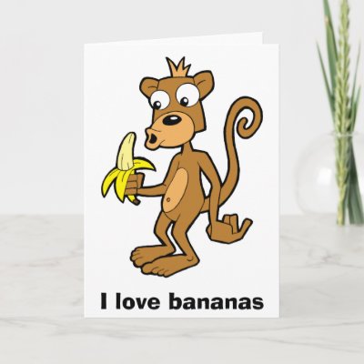 Monkey and Banana, I love bananas. Greeting card by Onno_Animation