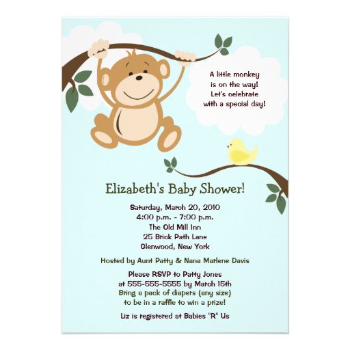 Monkey and Birdie Neutral Baby Shower Invite