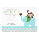 Monkey and Elephant Blue/Silver Chevron Invitation