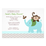 Monkey and Elephant Silver Chevron Baby Shower Personalized Invites