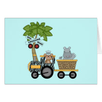 Monkey and Hippo Train Tshirts and Gifts Greeting Cards