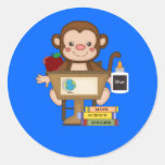 Monkey at School Sitting at Desk Round Stickers