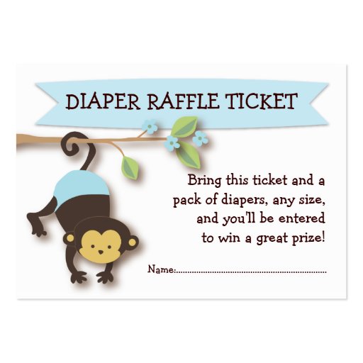 Monkey Baby Shower Diaper Raffle Ticket Insert Business Card Template (front side)