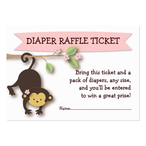 Monkey Baby Shower Diaper Raffle Ticket Insert Business Card