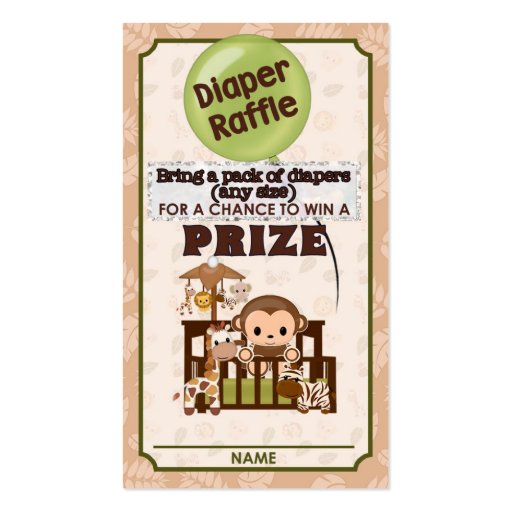 Monkey Baby Shower DIAPER RAFFLE TICKETS Nali NJM Business Card Template (front side)