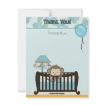 Monkey Baby Shower FLAT#1 Thank You BLUE Personalized Invite