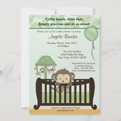 Monkey Baby Shower Invitation on Cute Little Monkey Baby Shower Invitation Featuring A Monkey In A Crib