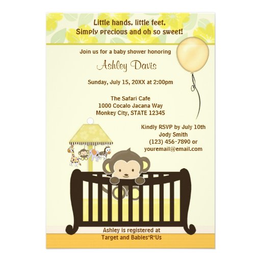 Monkey Baby Shower Invitation Crib YELLOW CJ-Y